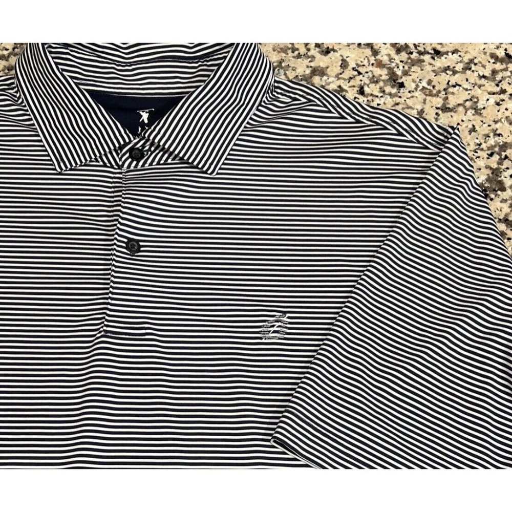 Fairway & Greene Mens Short Sleeve Polo‎ Shirt Golf Logo Blue White Stripe XL